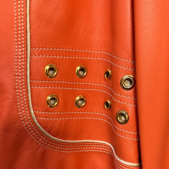 St. John Sport by Marie Gray Orange Lamb Leather Jacket with Gold Accents - Picture 8 of 12